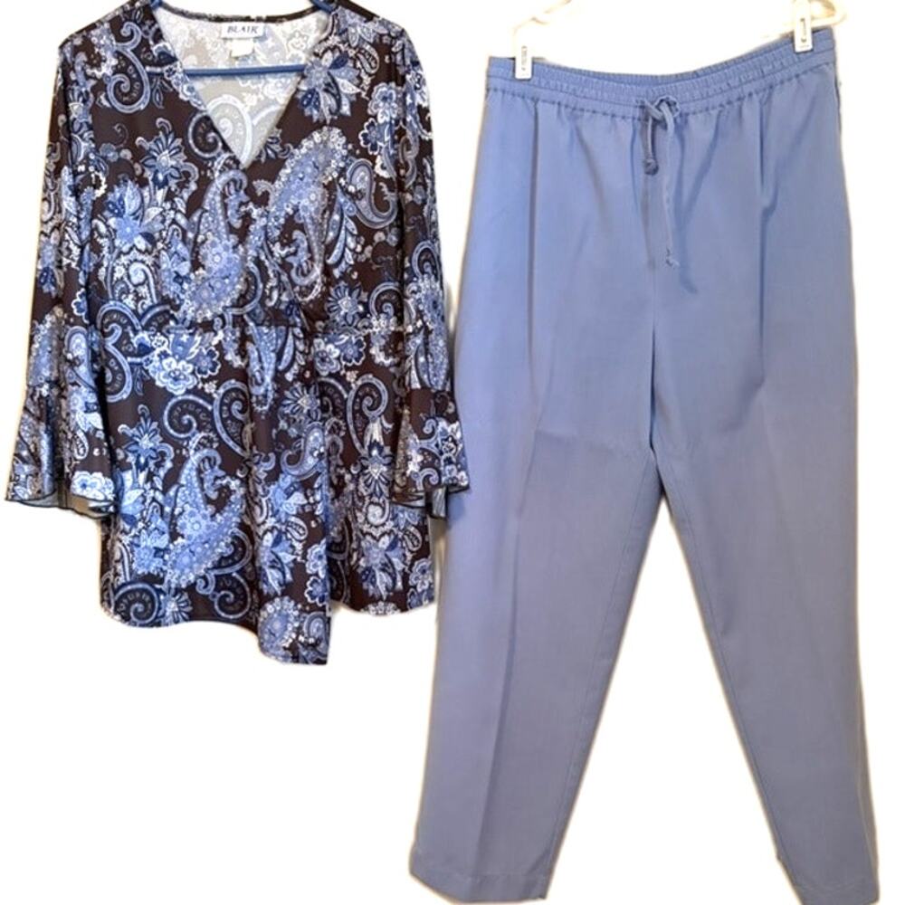 Vintage Blair Appleseed's 2-Piece Paisley Top & Pants Set Blue Brown L